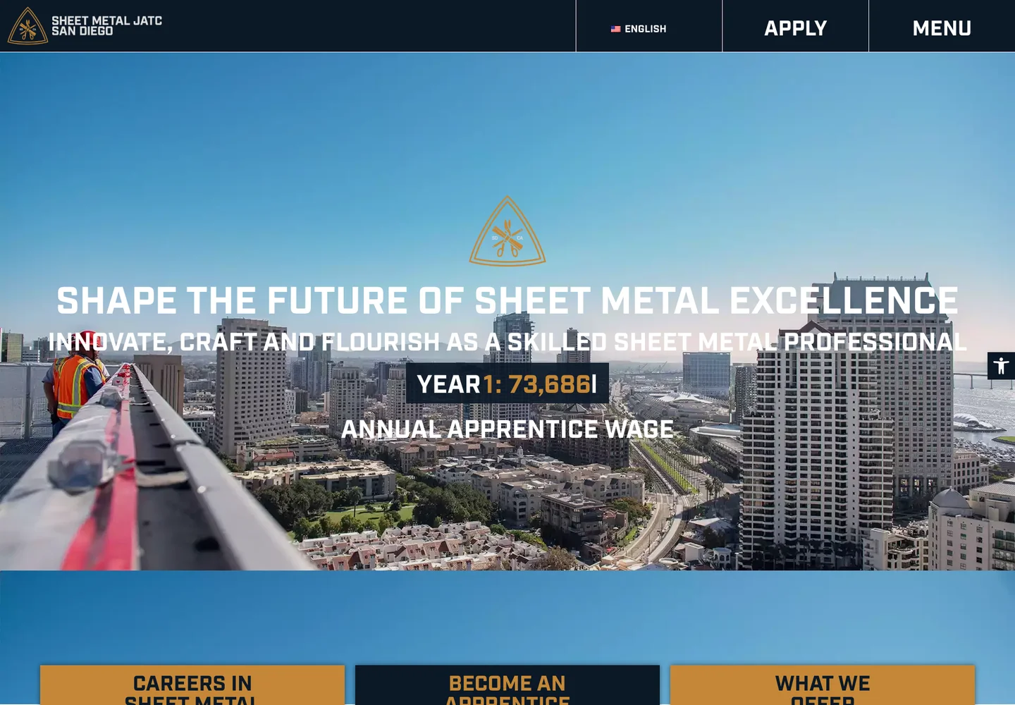 Sheet Metal JATC San Diego public website introducing its apprenticeship and sheet metal training programs